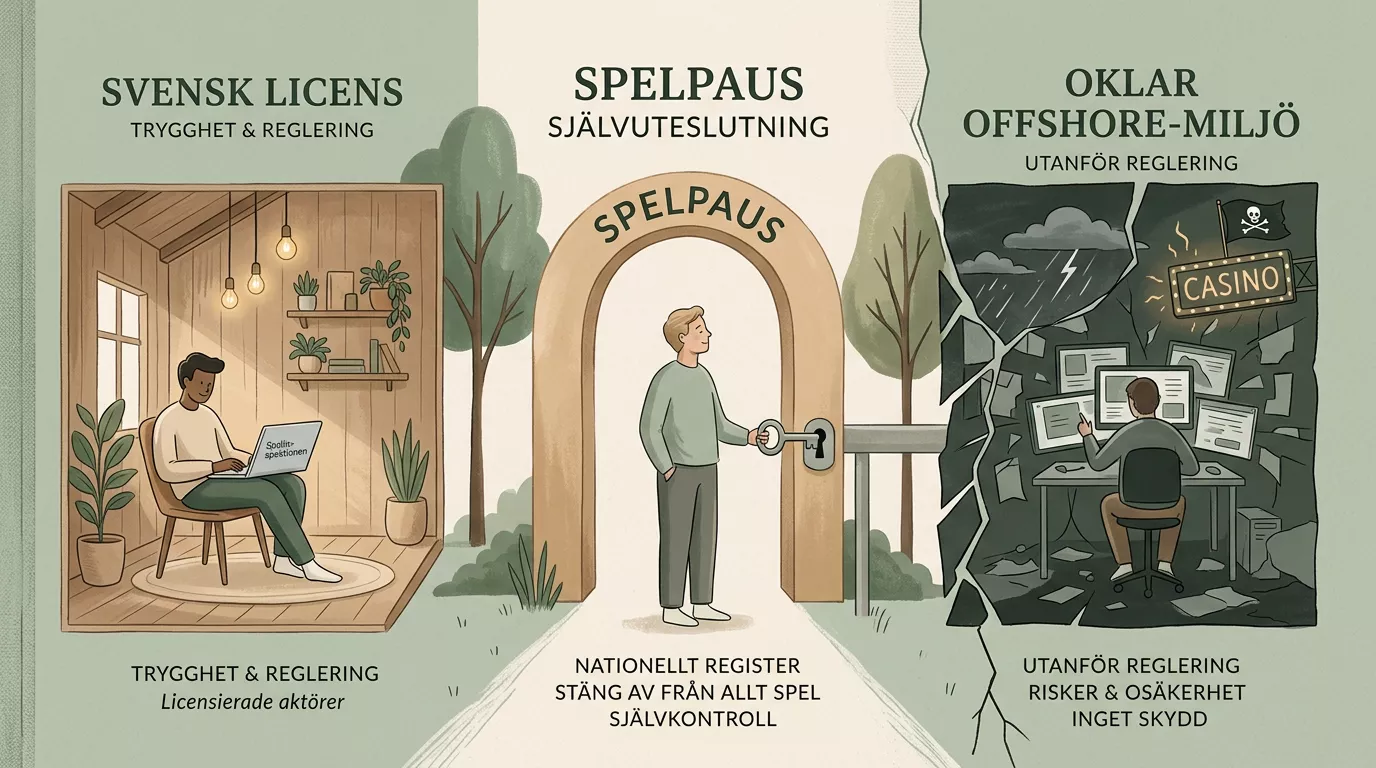 Översikt över relationen mellan svensk licens, Spelpaus och sajter utanför systemet