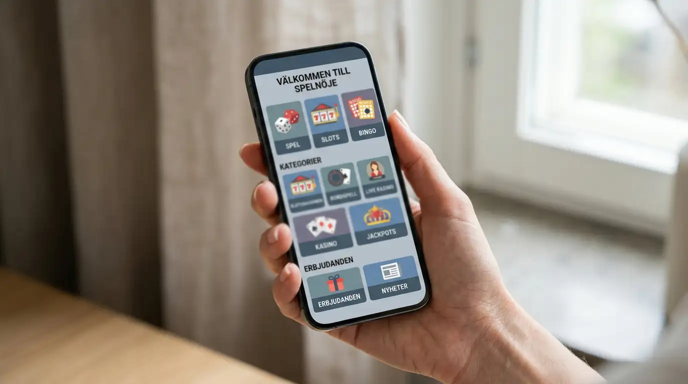 Mobilcasino utan spelpaus 2026 med lobby på smartphone